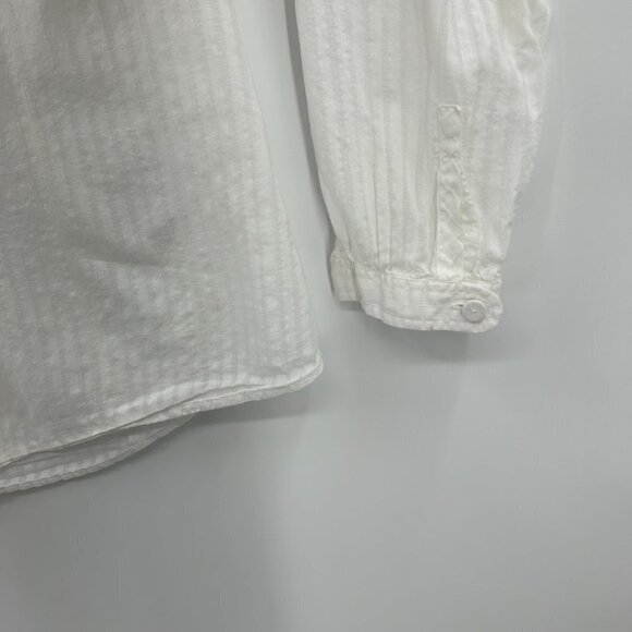 CLUB MONACO White Striped Semi Sheer Cotton Lightweight Button Up Blouse Large - Picture 4 of 5